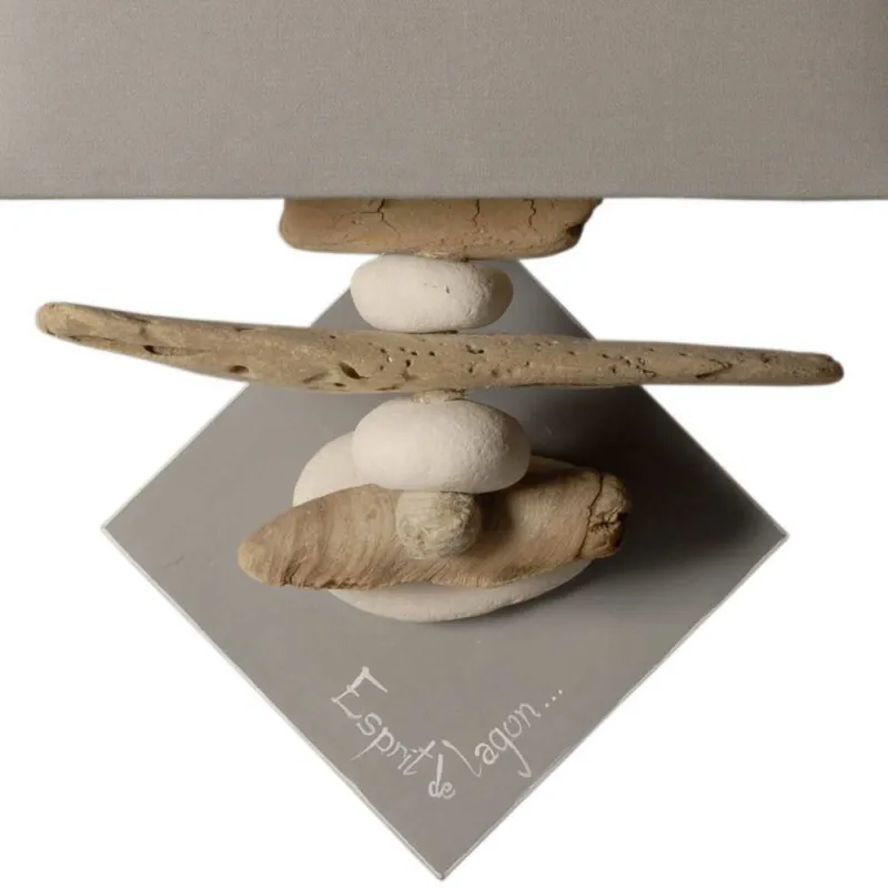Applique galets et bois flottés abat jour gris