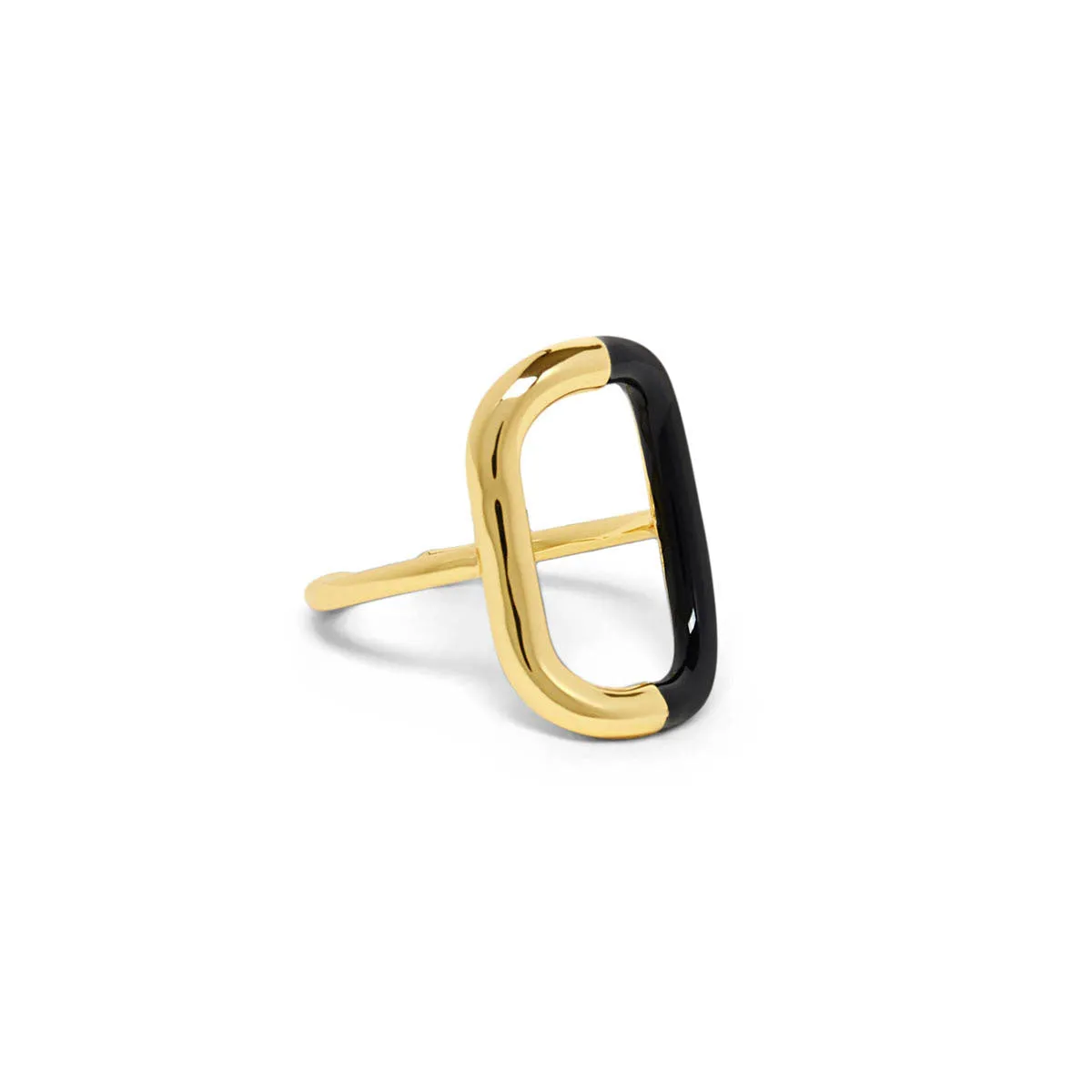 Bague Ovale Email Duo Noir et Doré