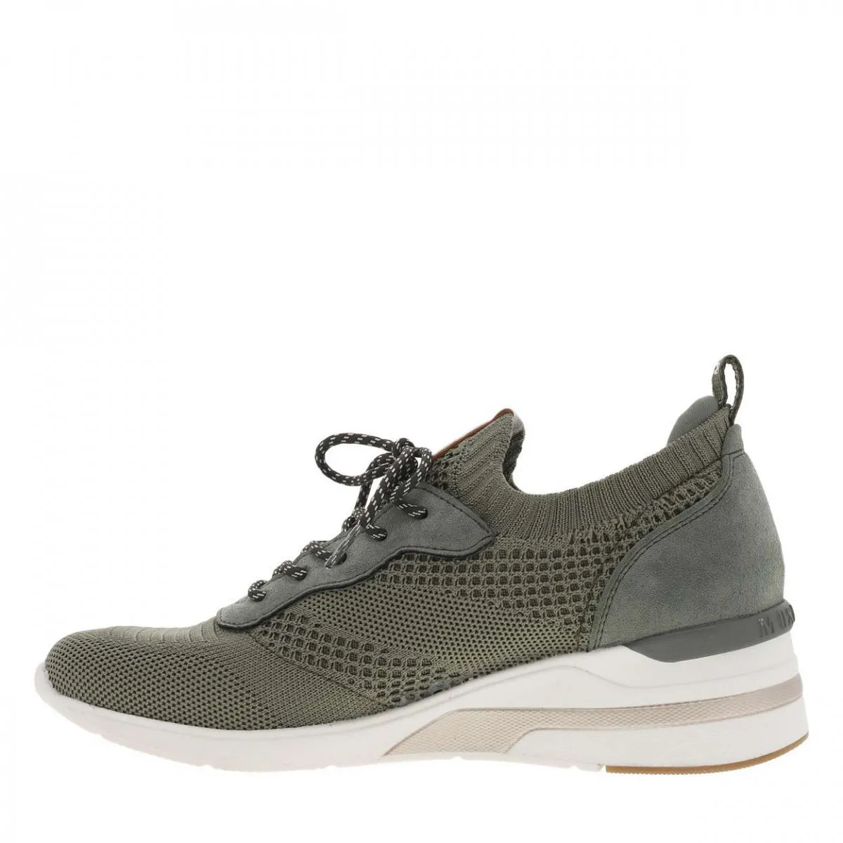 Baskets basses kaki en slip-on avec des lacets ronds et un talon semi-compensé