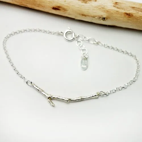 Bracelet argent 925 réglable branche minimaliste, bracelet fin femme nature