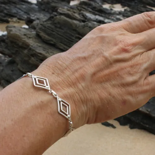 Bracelet argent gourmette double losange,bracelet artisanal