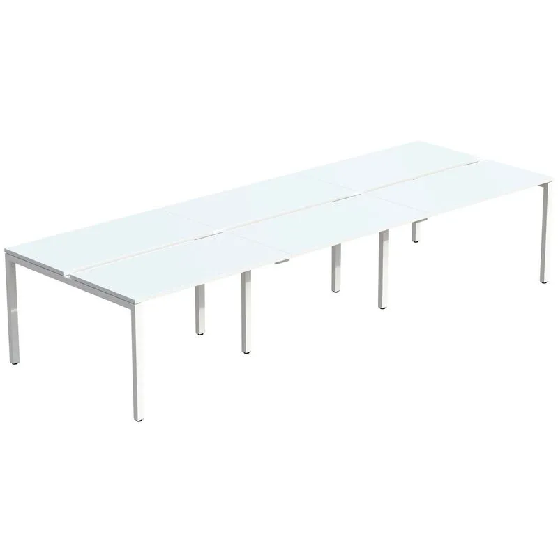 Bureau Bench 6 personnes EASYDESK - soit 6 plateaux L160xP80xH75 cm (L480 x P166) - Blanc