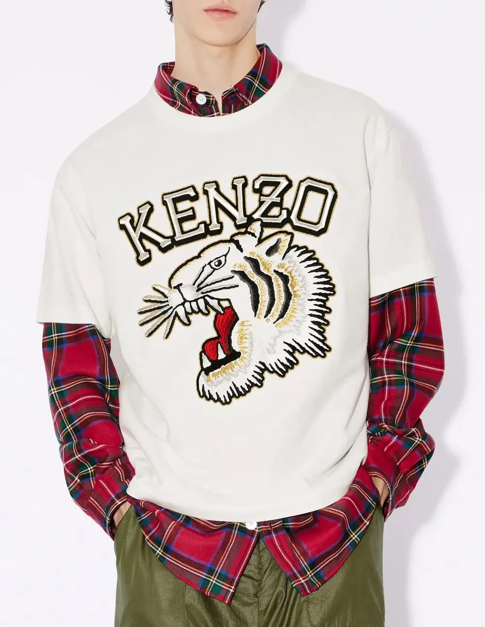Camiseta Kenzo Tiger Varsity con Bordado Blanca Hombre