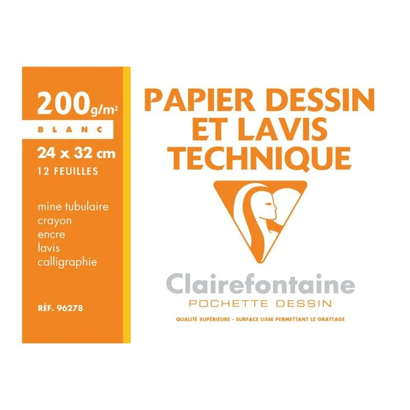 Clairefontaine Fine Arts - Pochette papier à dessin - 12 feuilles - 24 x 32 cm