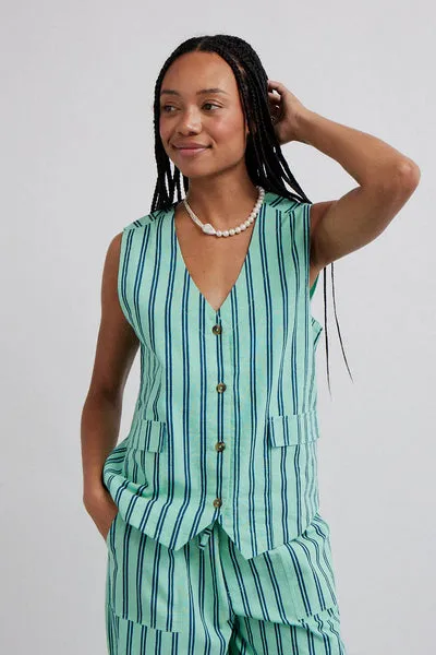 Damson Madder Coco Oversized Waistcoat - Mint Stripe - Trouva