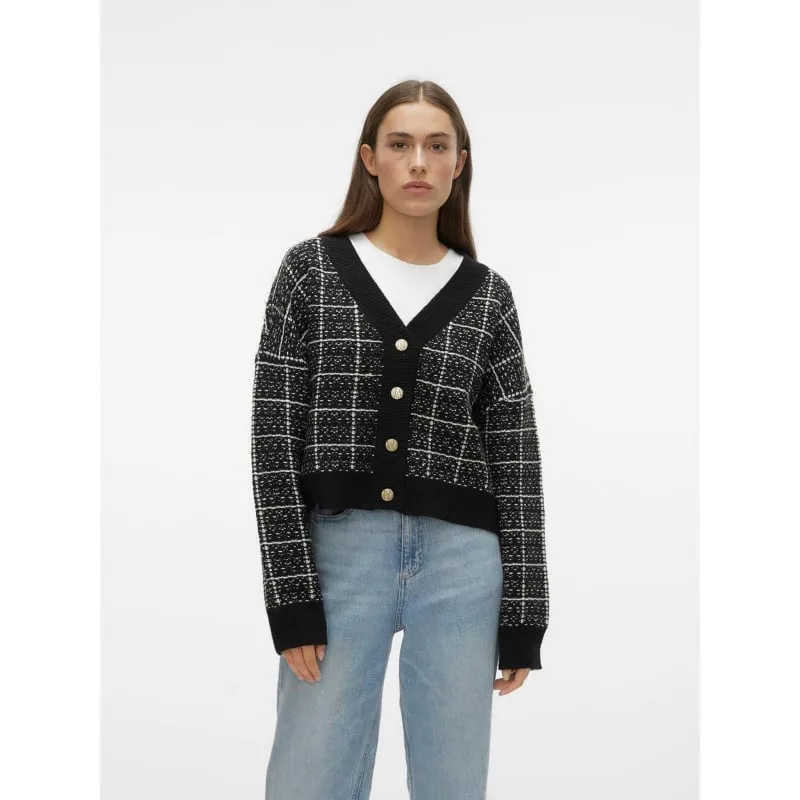 Gilet cardigan à carreaux crop kia noir femme - Vero Moda | wimod