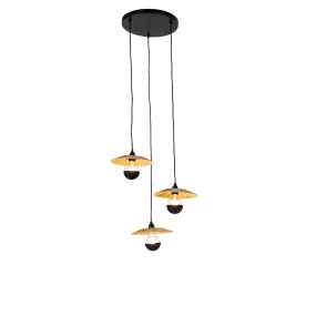 Lampe suspendue rurale noire avec corde 3 lumières - Leia