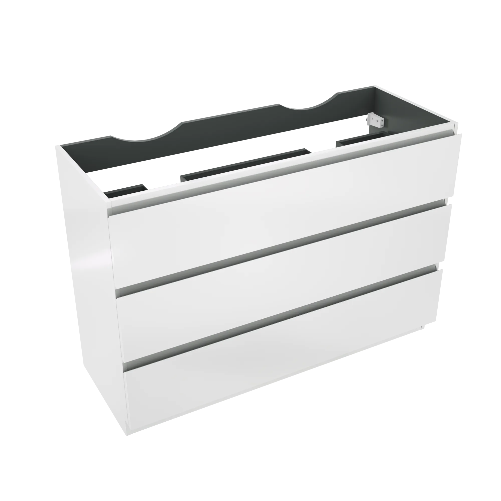 Linie Lado meuble sous-vasque a poser 120 x 46 cm blanc brillant 3 tiroirs 2 découpés de siphon