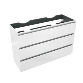 Linie Lado meuble sous-vasque a poser 120 x 46 cm blanc brillant 3 tiroirs 2 découpés de siphon