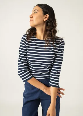 Marinière manches 3/4 Galathée - coupe ajustée, en coton léger (MARINE/NEIGE)