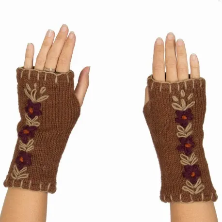 Mitaines brodées fleurs - Mitaine Népal - Vêtements enfants Poutali