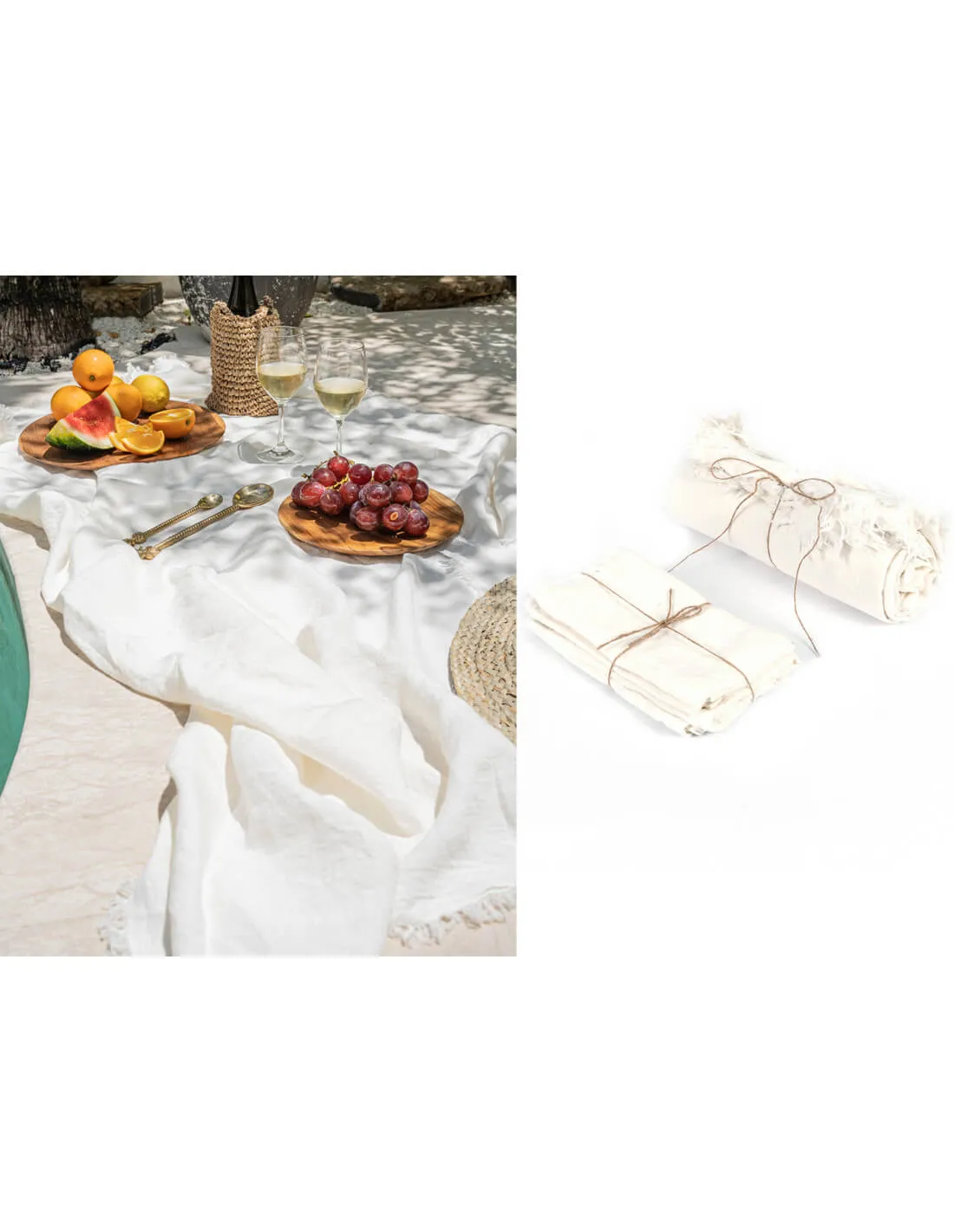 Nappe en Lin Blanc 150x150 finition franges par Bazar Bizar