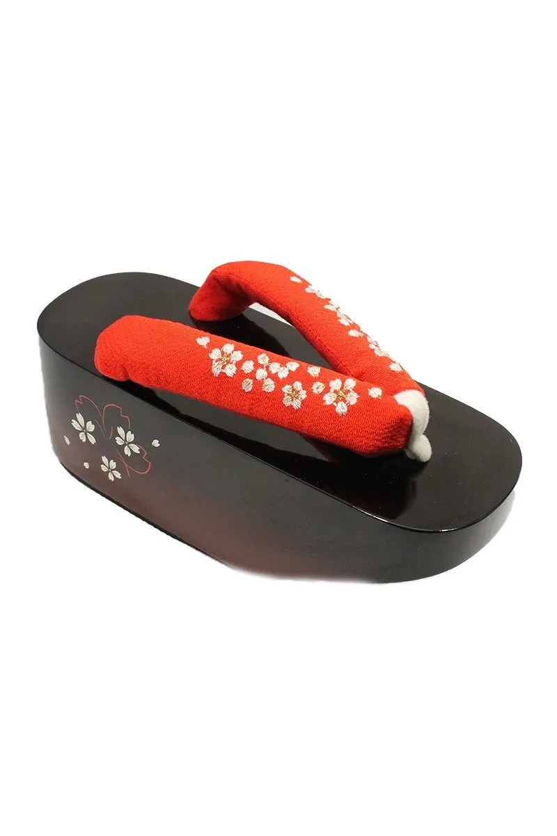 Okobo noir laquées fleuri Couleur Noir Taille chaussures 37 (24cm) Choix A