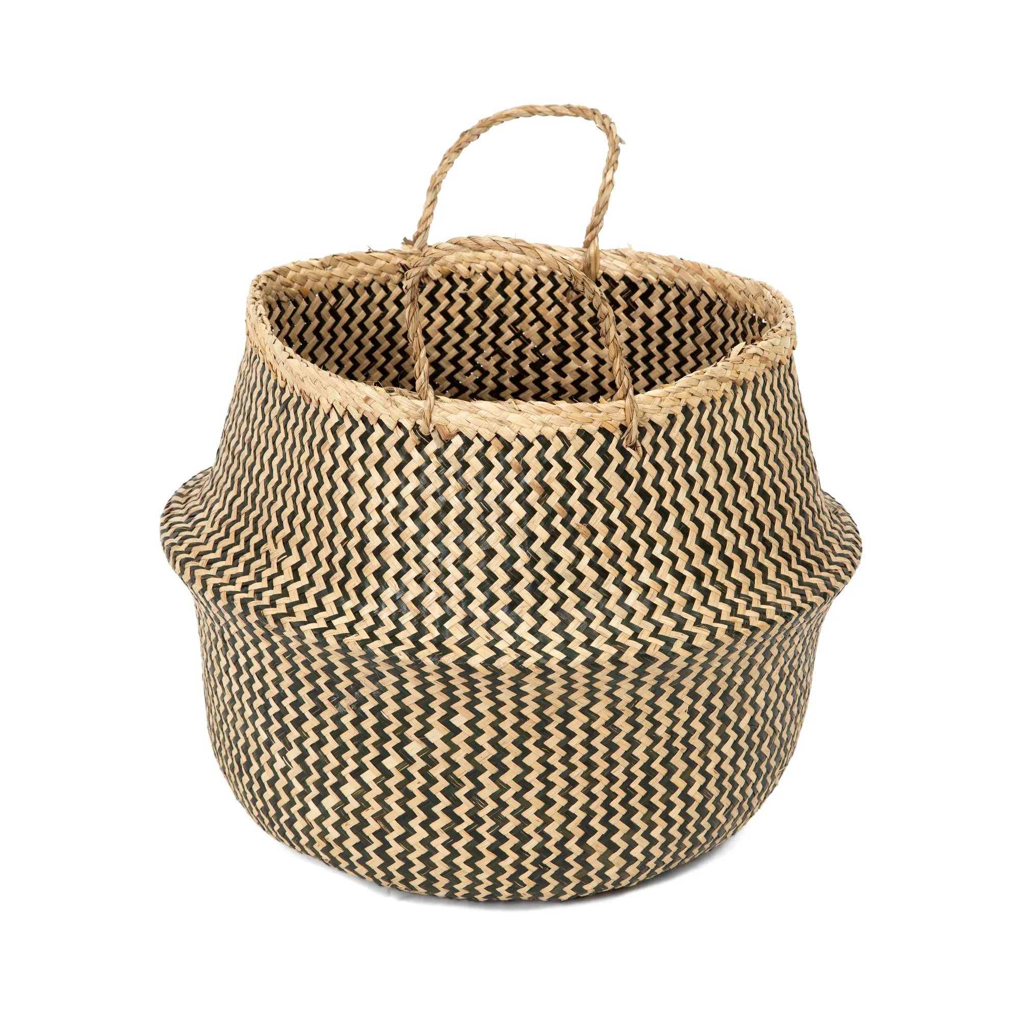 Panier de rangement avec anses en jonc de mer Belly L naturel et noir