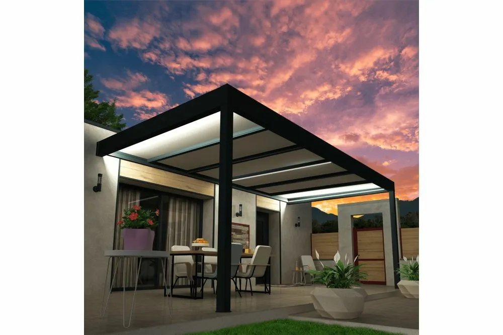 Pergola isotoit® modern gris anthracite 3,78x4,00m + led