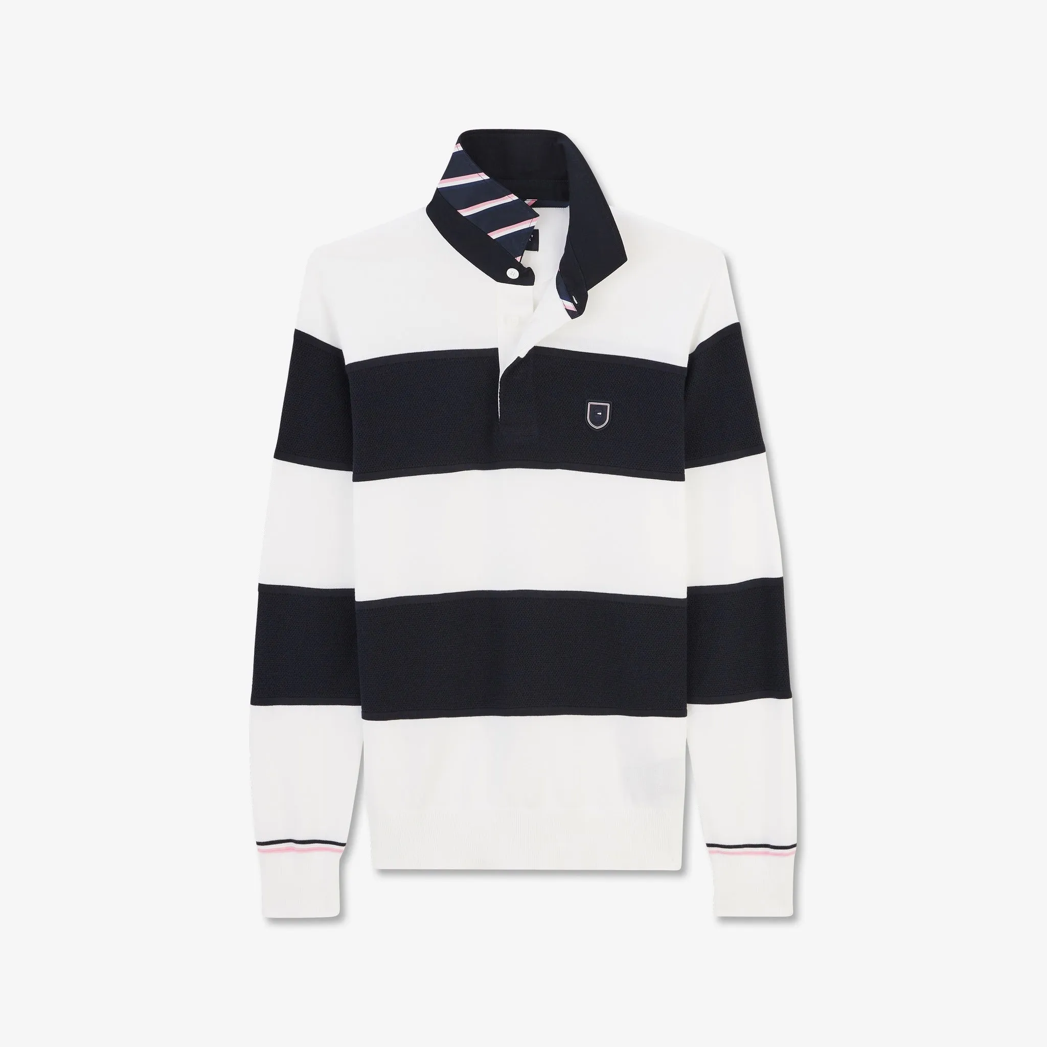 Pull rayé blanc à col polo