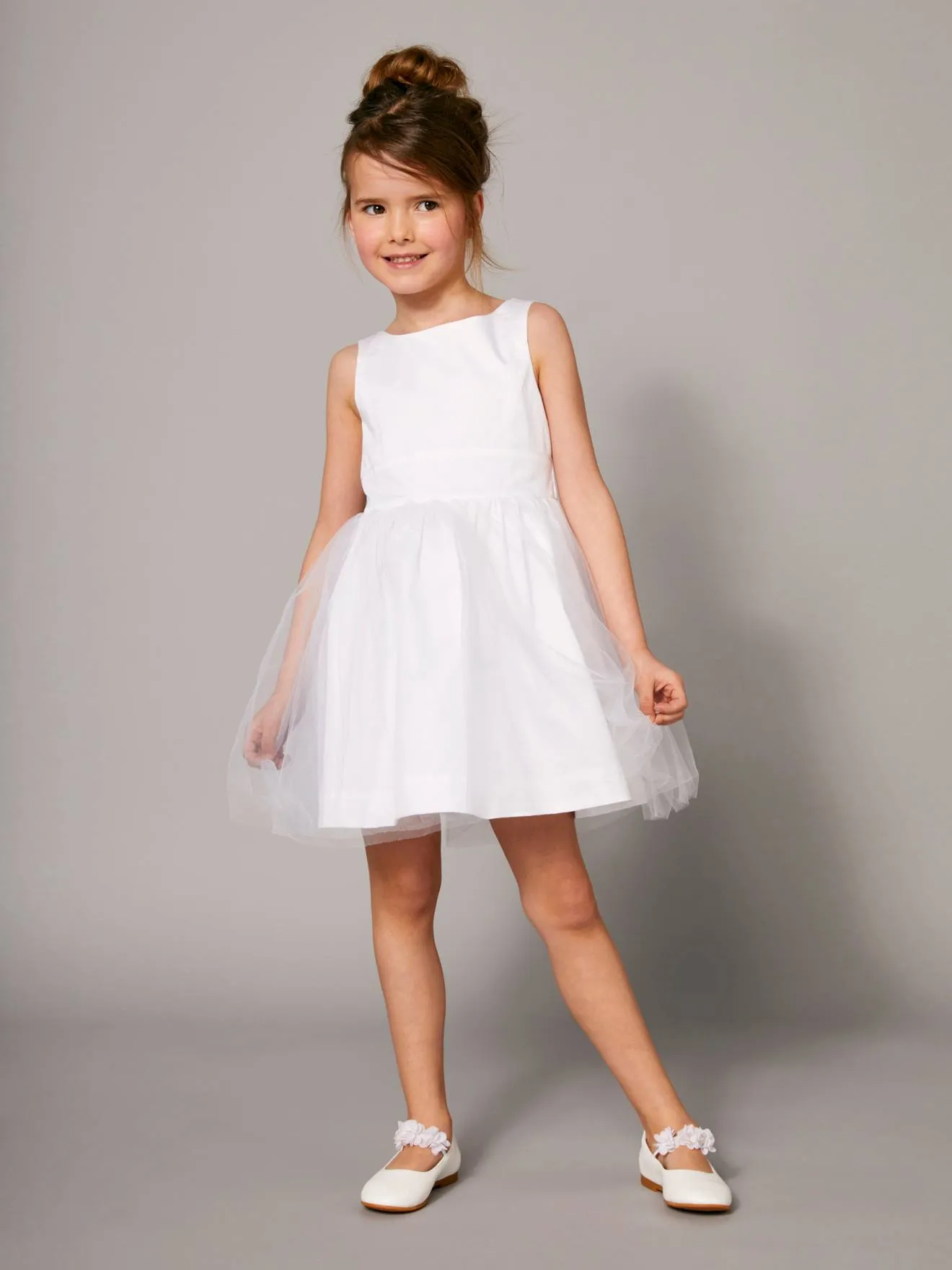 Robe de cérémonie fille en satin et tulle blanc - Vertbaudet