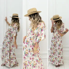 Robe fleurie satinée longue