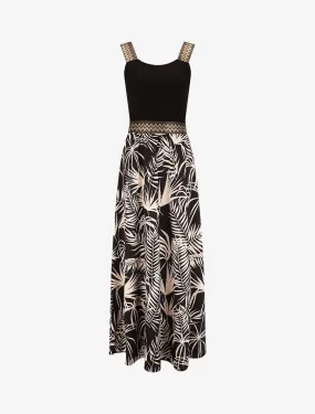 Robe longue à bretelles imprimé plantes tropicales