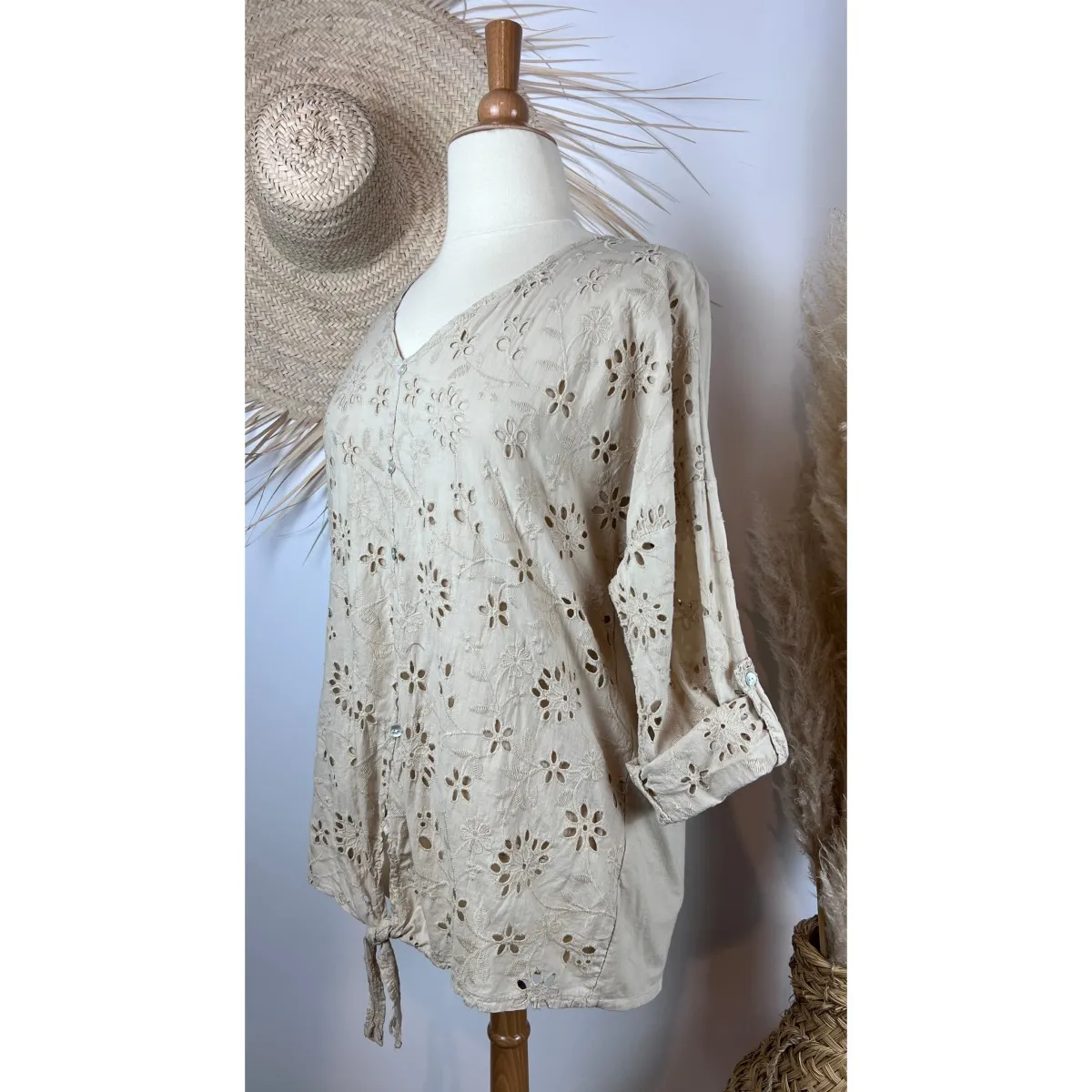 Tunique nouée broderie anglaise bohème grande taille